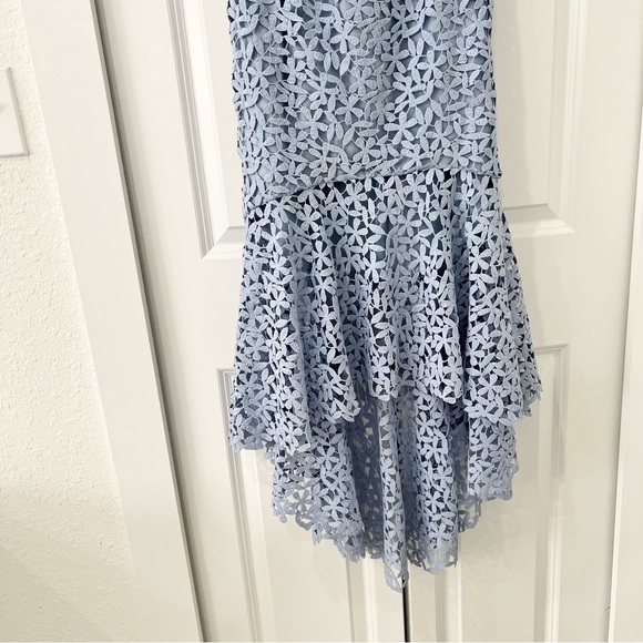 Amur Lara Dress Light Blue Eyelet Hi Low Midi Dress Size 6 - Picture 9 of 13
